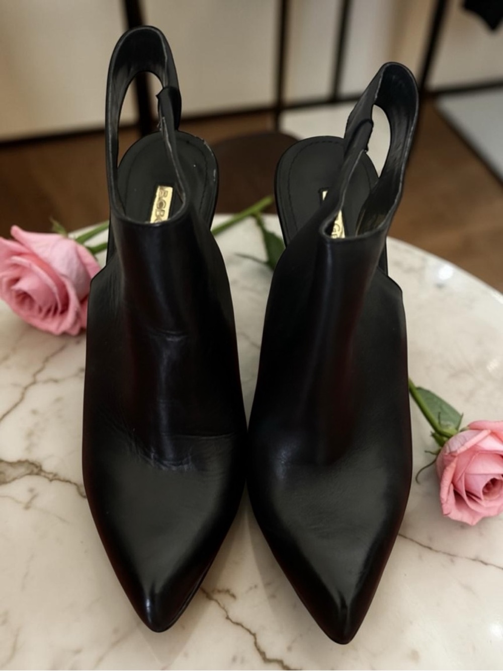 BCBGeneration Black Pointed-Toe Slingback Heels